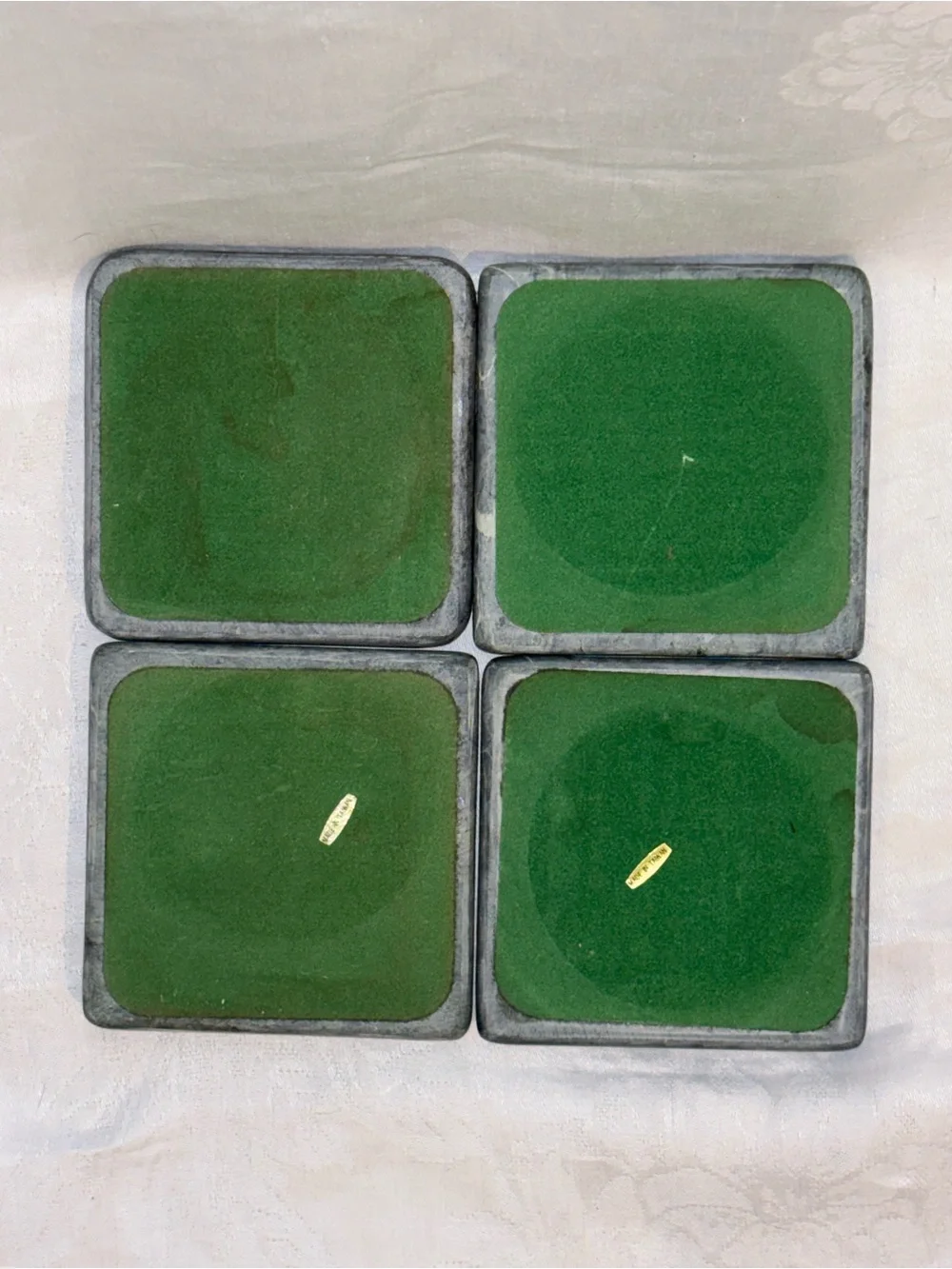 VINTAGE Set of 4 Green Marble Coasters Cork